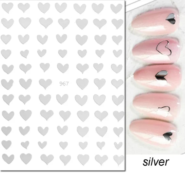 3D Nail Art Stickers – Red Black & White Love Hearts Stars & Clouds - AJO967silver / CHINA