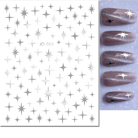 3D Nail Art Stickers – Red Black & White Love Hearts Stars & Clouds - AJO964silver / CHINA