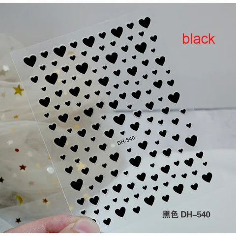 3D Nail Art Stickers – Red Black & White Love Hearts Stars & Clouds - ADH540black / CHINA