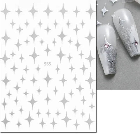 3D Nail Art Stickers – Red Black & White Love Hearts Stars & Clouds - AJO965silver / CHINA