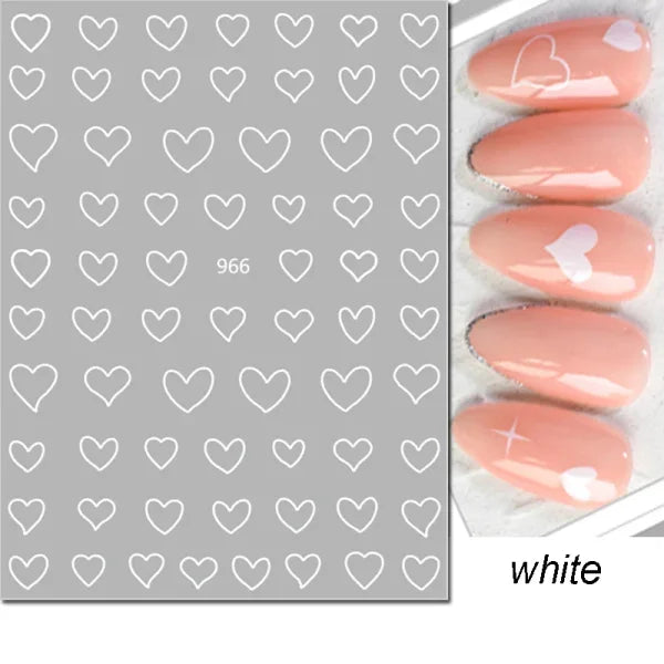 3D Nail Art Stickers – Red Black & White Love Hearts Stars & Clouds - AJO966white / CHINA