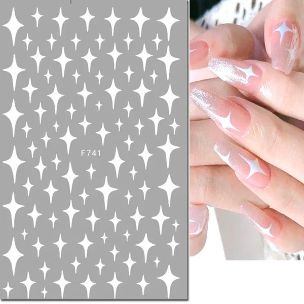 3D Nail Art Stickers – Red Black & White Love Hearts Stars & Clouds - AF741white / CHINA