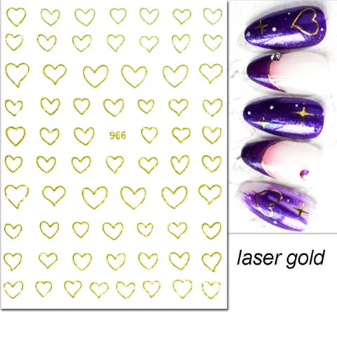 3D Nail Art Stickers – Red Black & White Love Hearts Stars & Clouds - AJO966lasergold / CHINA