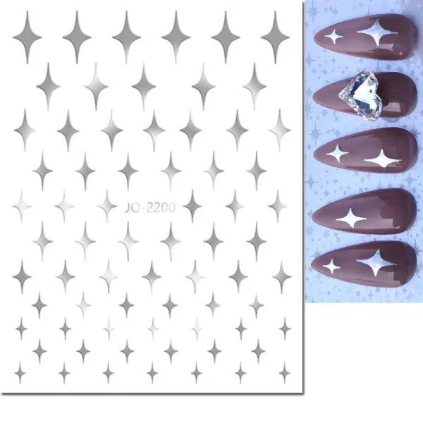 3D Nail Art Stickers – Red Black & White Love Hearts Stars & Clouds - AJO2200silver / CHINA