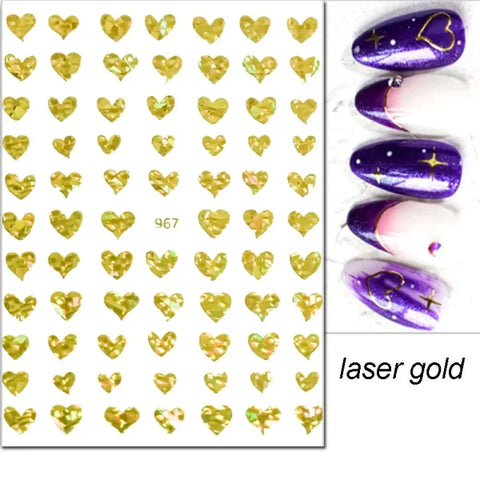 3D Nail Art Stickers – Red Black & White Love Hearts Stars & Clouds - AJO967lasergold / CHINA