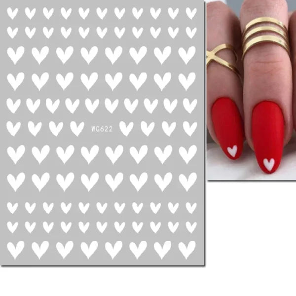 3D Nail Art Stickers – Red Black & White Love Hearts Stars & Clouds - AWG622white / CHINA