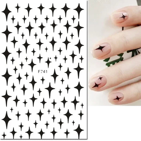 3D Nail Art Stickers – Red Black & White Love Hearts Stars & Clouds - AF741black / CHINA