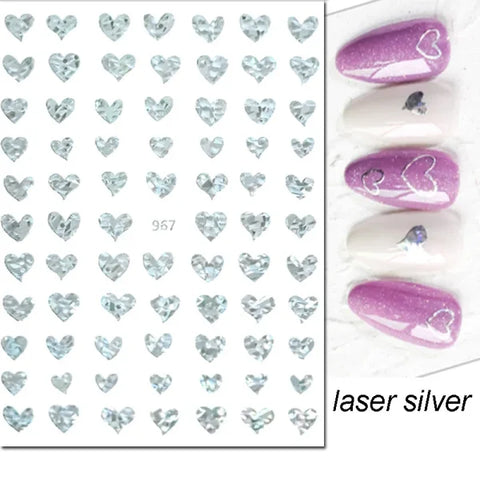 3D Nail Art Stickers – Red Black & White Love Hearts Stars & Clouds - AJO967lasersilver / CHINA