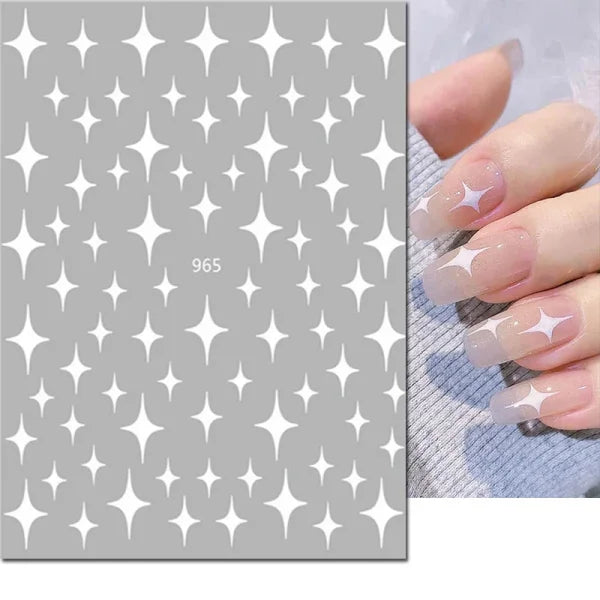 3D Nail Art Stickers – Red Black & White Love Hearts Stars & Clouds - AJO965white / CHINA