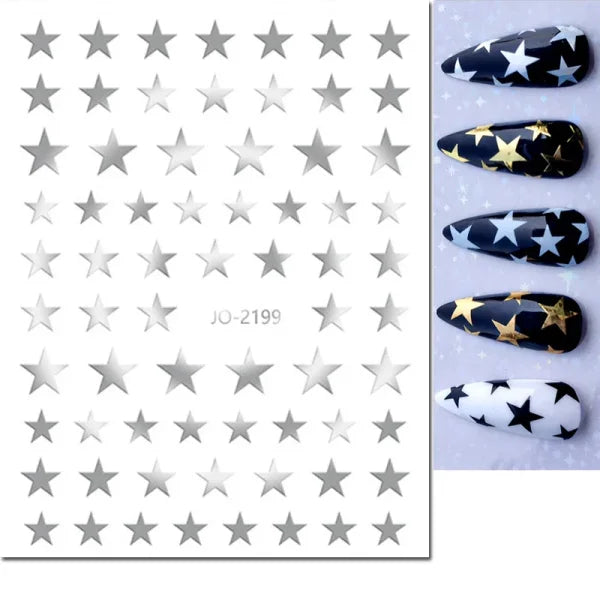 3D Nail Art Stickers – Red Black & White Love Hearts Stars & Clouds - AJO2199silver / CHINA