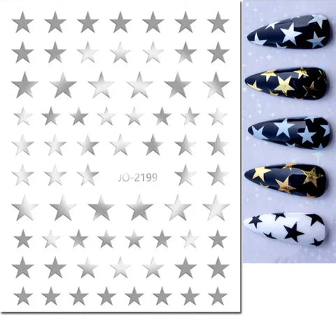 3D Nail Art Stickers – Red Black & White Love Hearts Stars & Clouds - AJO2199silver / CHINA