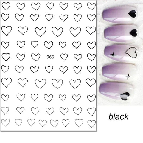 3D Nail Art Stickers – Red Black & White Love Hearts Stars & Clouds - AJO966black / CHINA