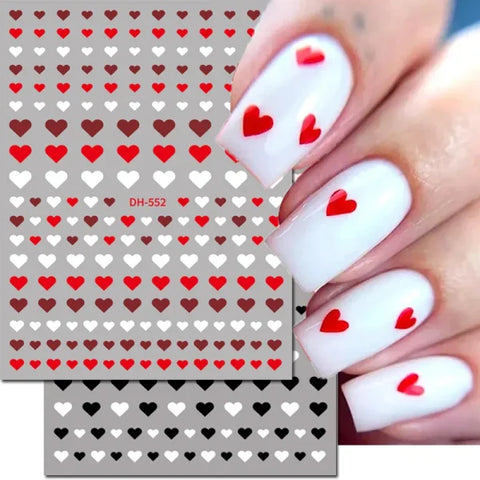 3D Nail Art Stickers – Red Black & White Love Hearts Stars & Clouds