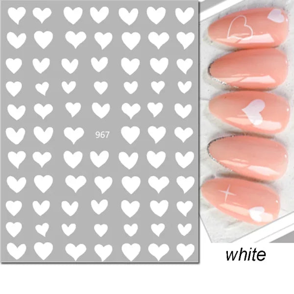 3D Nail Art Stickers – Red Black & White Love Hearts Stars & Clouds - AJO967white / CHINA