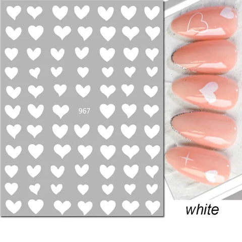 3D Nail Art Stickers – Red Black & White Love Hearts Stars & Clouds - AJO967white / CHINA