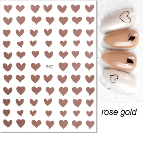 3D Nail Art Stickers – Red Black & White Love Hearts Stars & Clouds - AJO967rosegold / CHINA