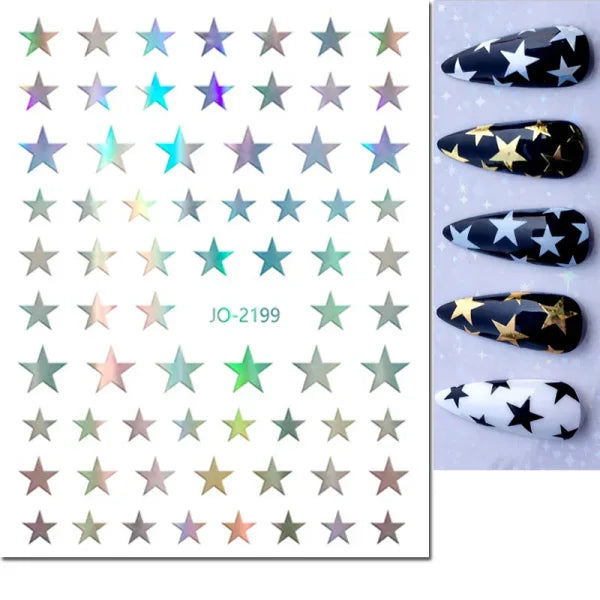 3D Nail Art Stickers – Red Black & White Love Hearts Stars & Clouds - AJO2199lasersilver / CHINA