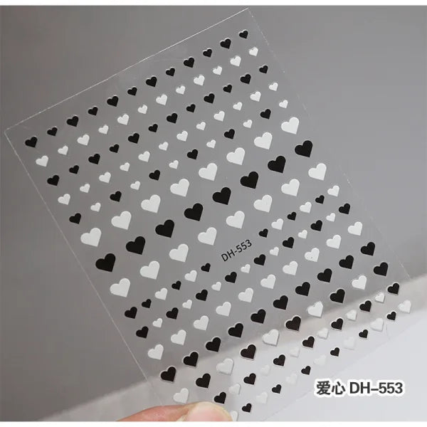 3D Nail Art Stickers – Red Black & White Love Hearts Stars & Clouds - ADH553 / CHINA