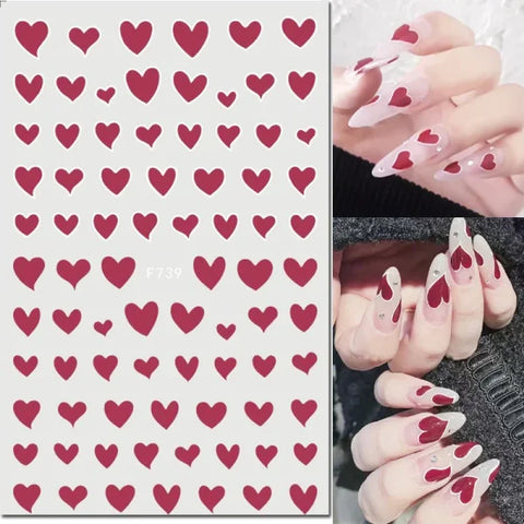 3D Nail Art Stickers – Red Black & White Love Hearts Stars & Clouds - AF739 / CHINA