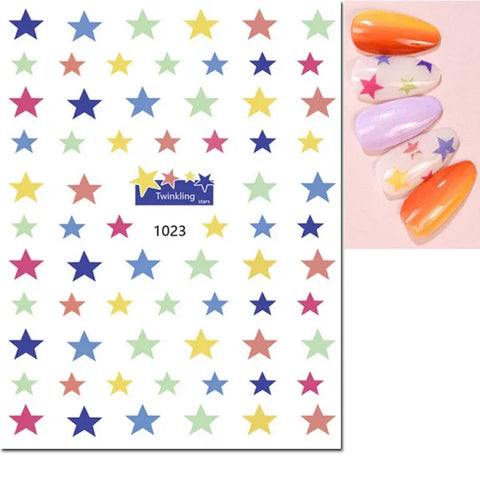 3D Nail Art Stickers – Red Black & White Love Hearts Stars & Clouds - AJO1023 / CHINA