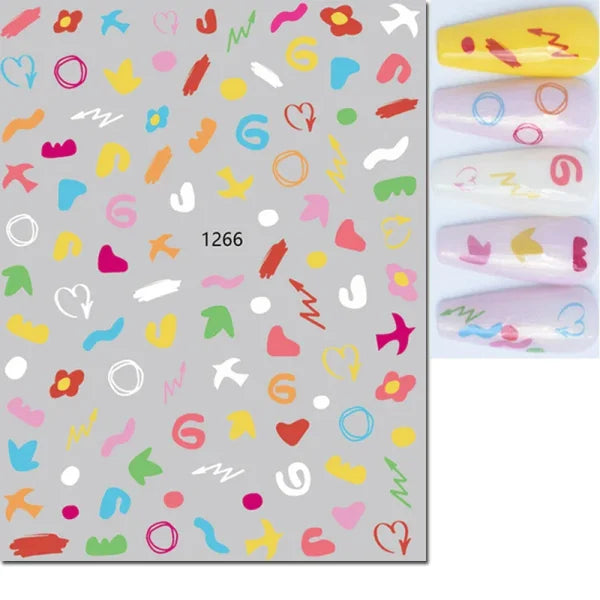 3D Nail Art Stickers – Red Black & White Love Hearts Stars & Clouds - AJO1266 / CHINA