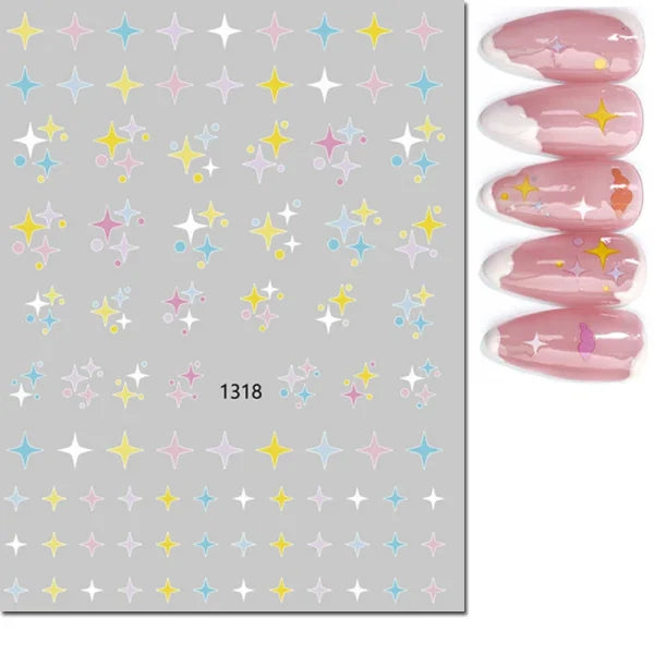 3D Nail Art Stickers – Red Black & White Love Hearts Stars & Clouds - AJO1318 / CHINA