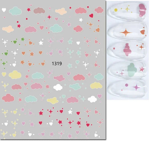 3D Nail Art Stickers – Red Black & White Love Hearts Stars & Clouds - AJO1319 / CHINA