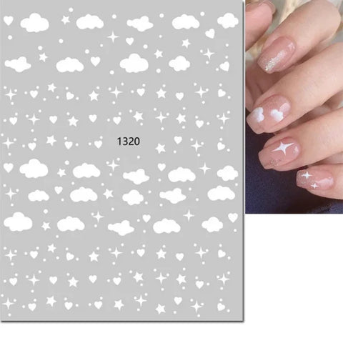 3D Nail Art Stickers – Red Black & White Love Hearts Stars & Clouds - AJO1320 / CHINA