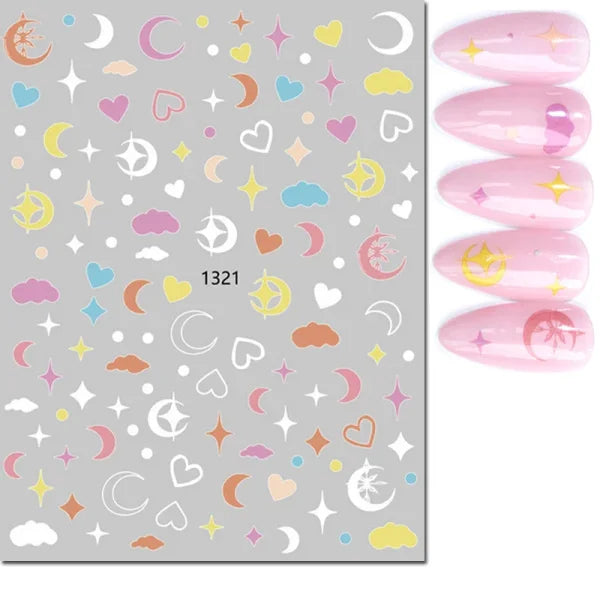 3D Nail Art Stickers – Red Black & White Love Hearts Stars & Clouds - AJO1321 / CHINA