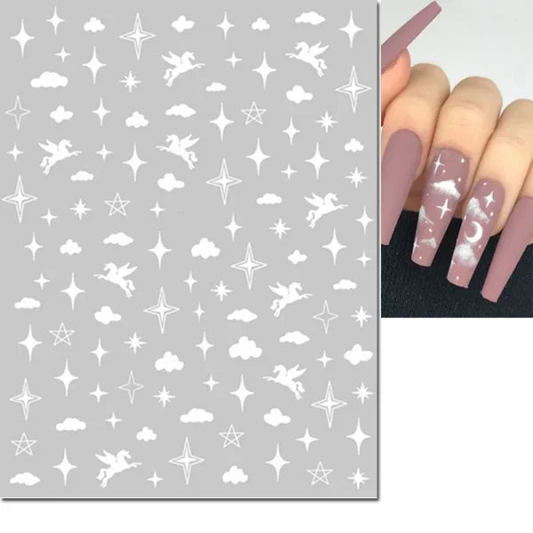 3D Nail Art Stickers – Red Black & White Love Hearts Stars & Clouds - AJO1322 / CHINA