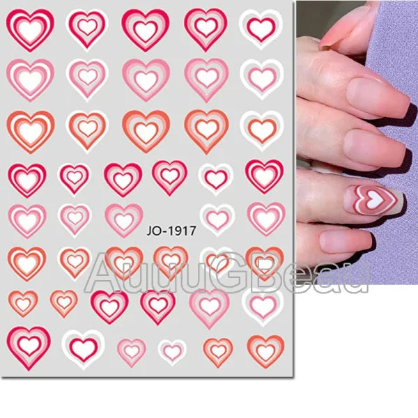 3D Nail Art Stickers – Red Black & White Love Hearts Stars & Clouds - AJO1917 / CHINA