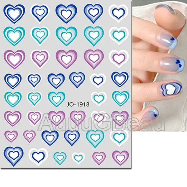 3D Nail Art Stickers – Red Black & White Love Hearts Stars & Clouds - AJO1918 / CHINA