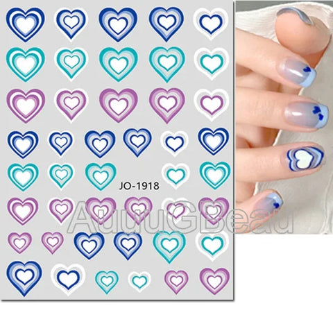 3D Nail Art Stickers – Red Black & White Love Hearts Stars & Clouds - AJO1918 / CHINA