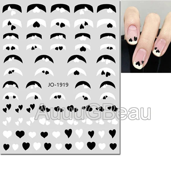 3D Nail Art Stickers – Red Black & White Love Hearts Stars & Clouds - AJO1919 / CHINA