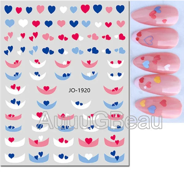 3D Nail Art Stickers – Red Black & White Love Hearts Stars & Clouds - AJO1920 / CHINA