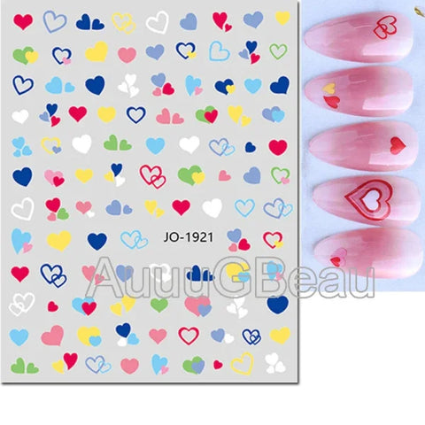 3D Nail Art Stickers – Red Black & White Love Hearts Stars & Clouds - AJO1921 / CHINA