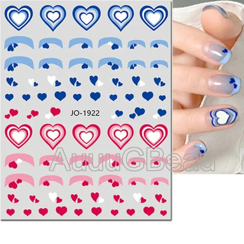 3D Nail Art Stickers – Red Black & White Love Hearts Stars & Clouds - AJO1922 / CHINA