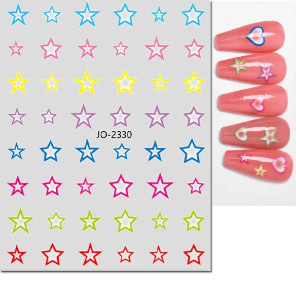 3D Nail Art Stickers – Red Black & White Love Hearts Stars & Clouds - AJO2330 / CHINA