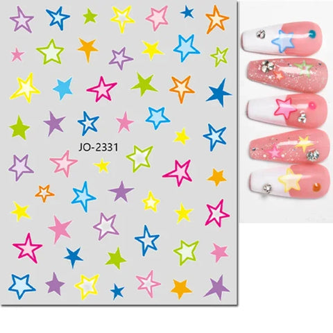 3D Nail Art Stickers – Red Black & White Love Hearts Stars & Clouds - AJO2331 / CHINA