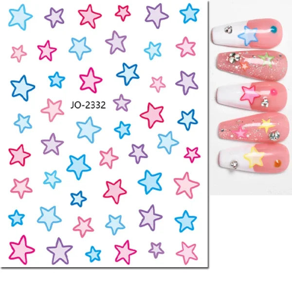 3D Nail Art Stickers – Red Black & White Love Hearts Stars & Clouds - AJO2332 / CHINA