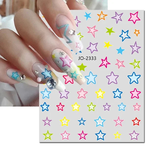 3D Nail Art Stickers – Red Black & White Love Hearts Stars & Clouds - AJO2333 / CHINA