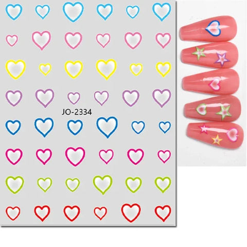 3D Nail Art Stickers – Red Black & White Love Hearts Stars & Clouds - AJO2334 / CHINA