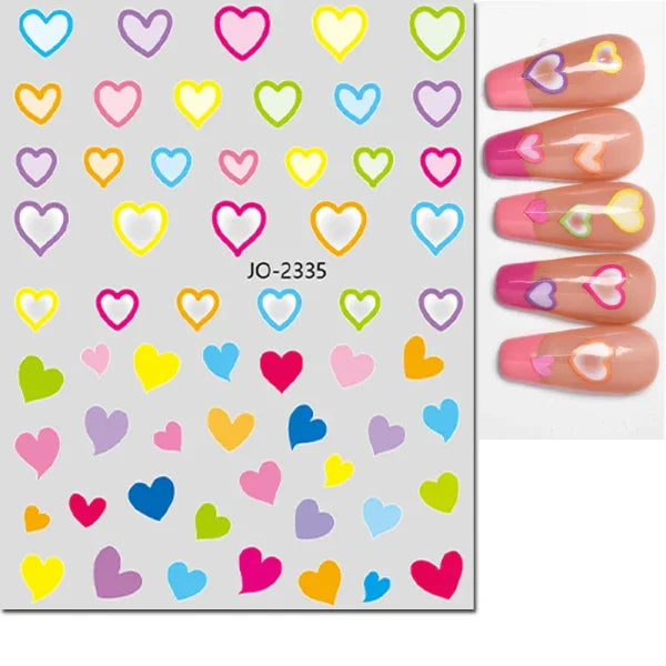 3D Nail Art Stickers – Red Black & White Love Hearts Stars & Clouds - AJO2335 / CHINA