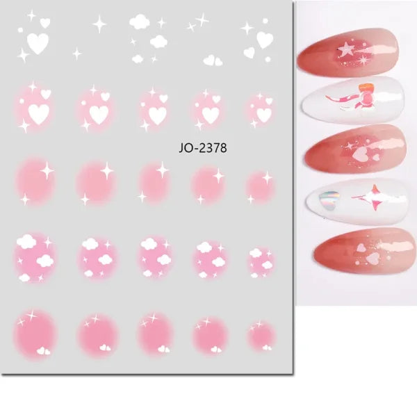 3D Nail Art Stickers – Red Black & White Love Hearts Stars & Clouds - AJO2378 / CHINA