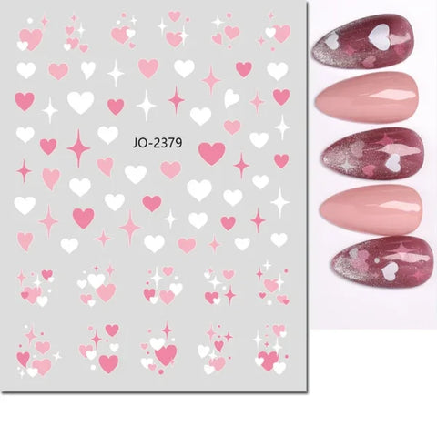 3D Nail Art Stickers – Red Black & White Love Hearts Stars & Clouds - AJO2379 / CHINA