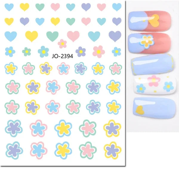 3D Nail Art Stickers – Red Black & White Love Hearts Stars & Clouds - AJO2394 / CHINA