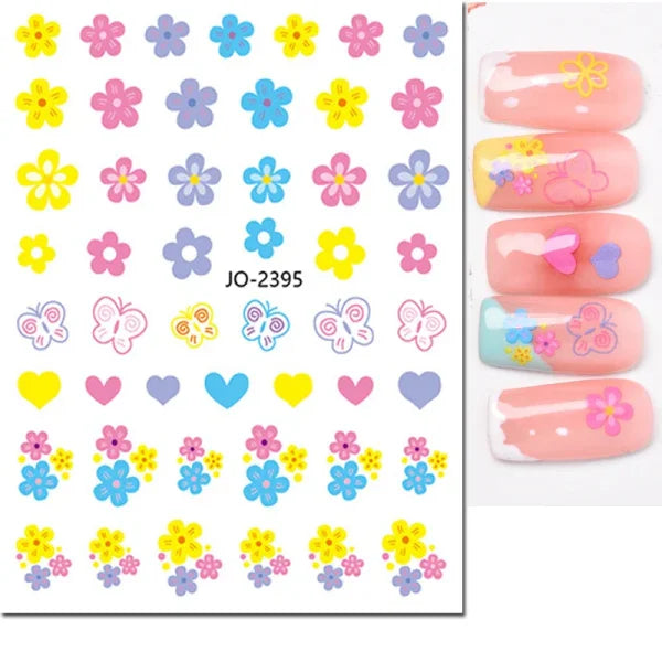 3D Nail Art Stickers – Red Black & White Love Hearts Stars & Clouds - AJO2395 / CHINA