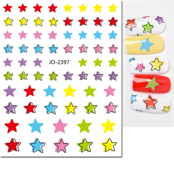 3D Nail Art Stickers – Red Black & White Love Hearts Stars & Clouds - AJO2397 / CHINA