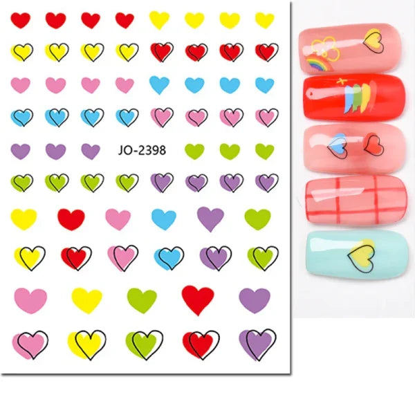 3D Nail Art Stickers – Red Black & White Love Hearts Stars & Clouds - AJO2398 / CHINA