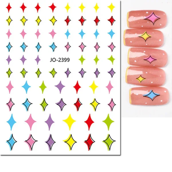 3D Nail Art Stickers – Red Black & White Love Hearts Stars & Clouds - AJO2399 / CHINA